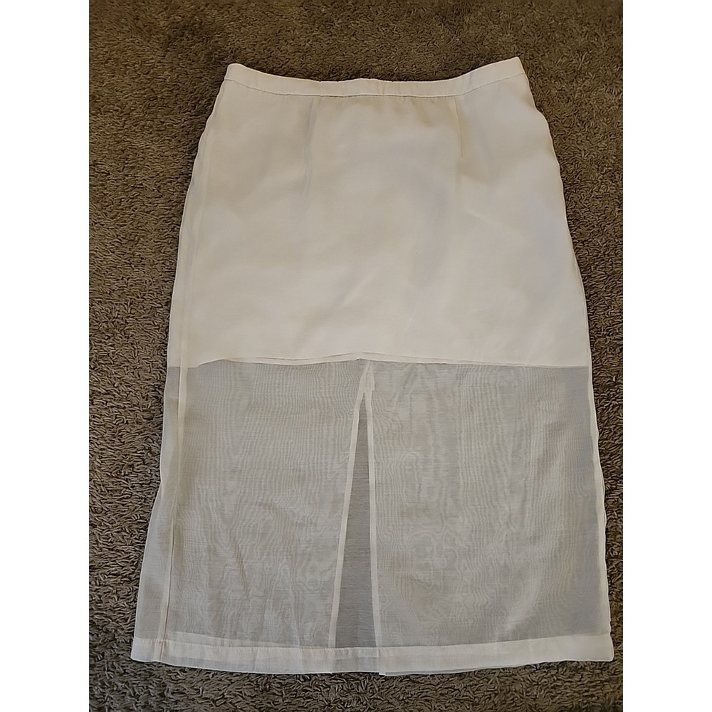 A New‎ Day Long Sheer Skirt With Mini Liner Cream Color Sz 14 Polyester Side Zip